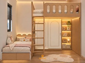 Mẫu giường tầng đơn giản cho phòng ngủ 2 bé