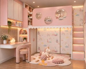 Combo phòng ngủ bé gái theo chủ đề Unicorn đáng yêu