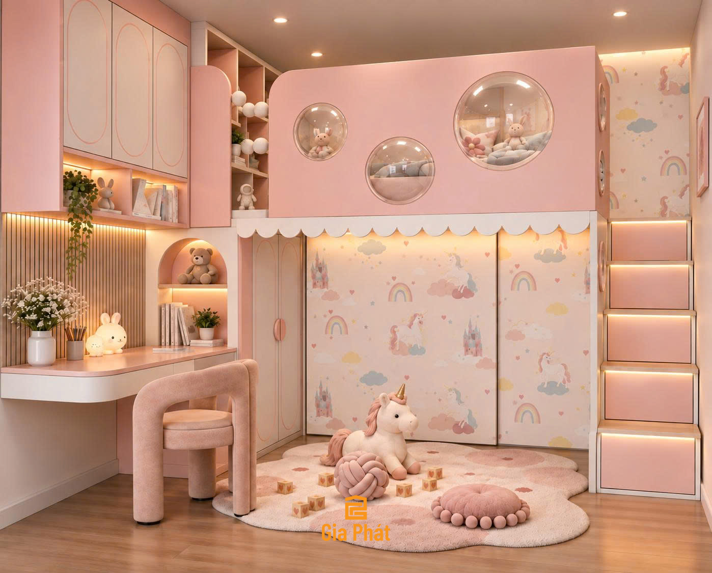 Combo phòng ngủ bé gái theo chủ đề Unicorn đáng yêu