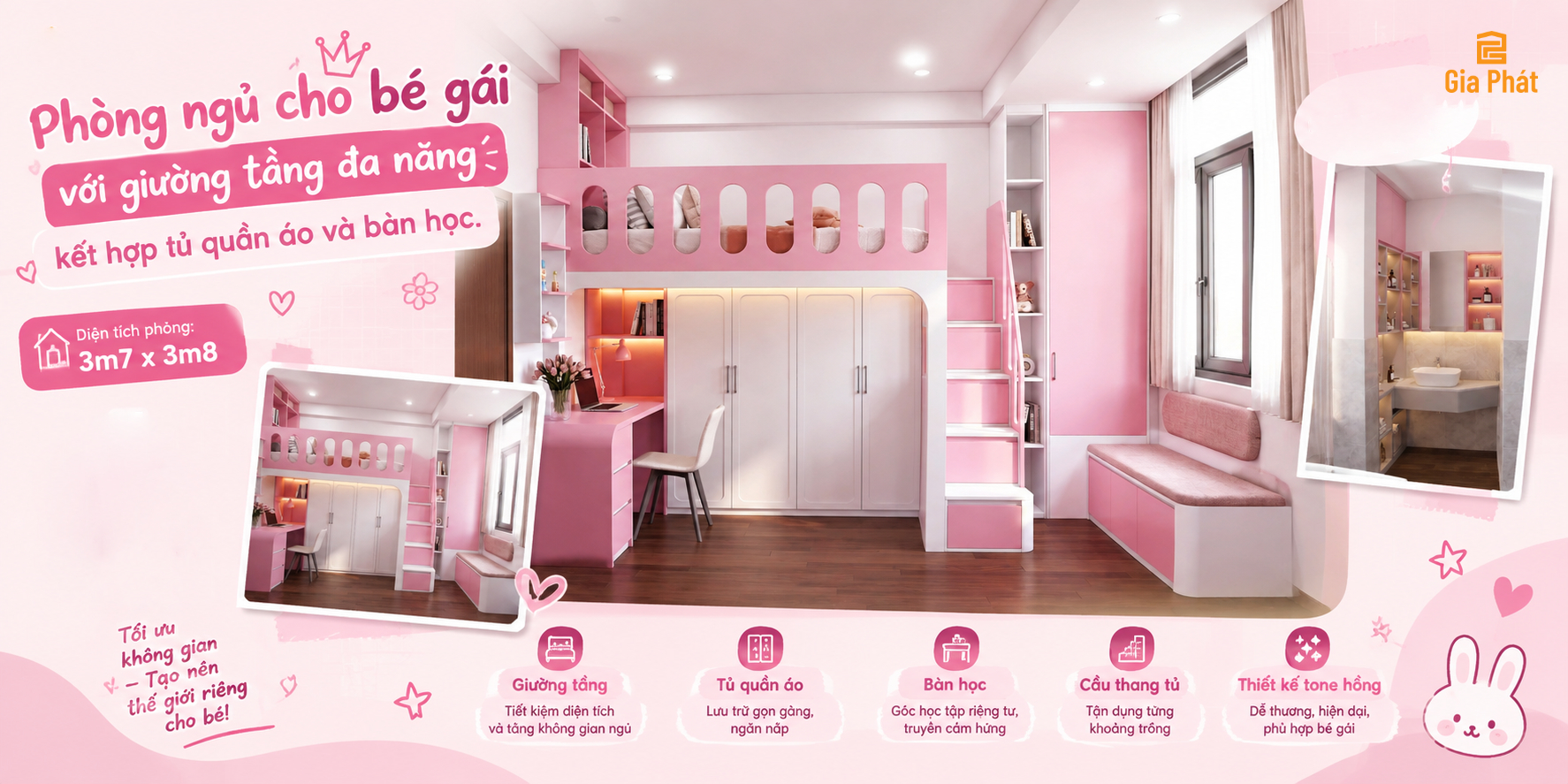 Giường tầng đa năng - Phòng ngủ cho bé gái
